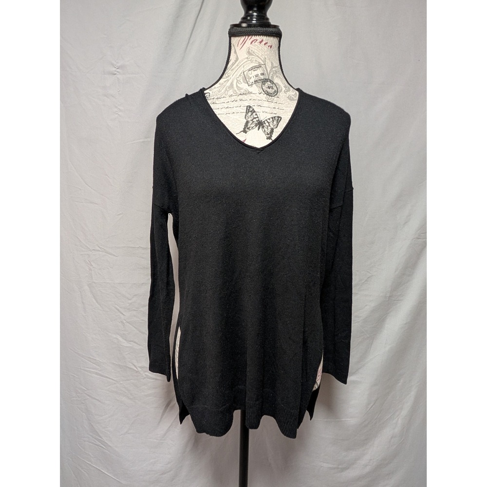 Trouve Black V-Neck High Low Sweater Cashmere Blend‎ Minimalist Women's XS